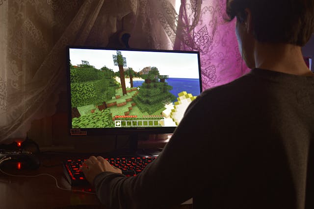 Man playing Minecraft